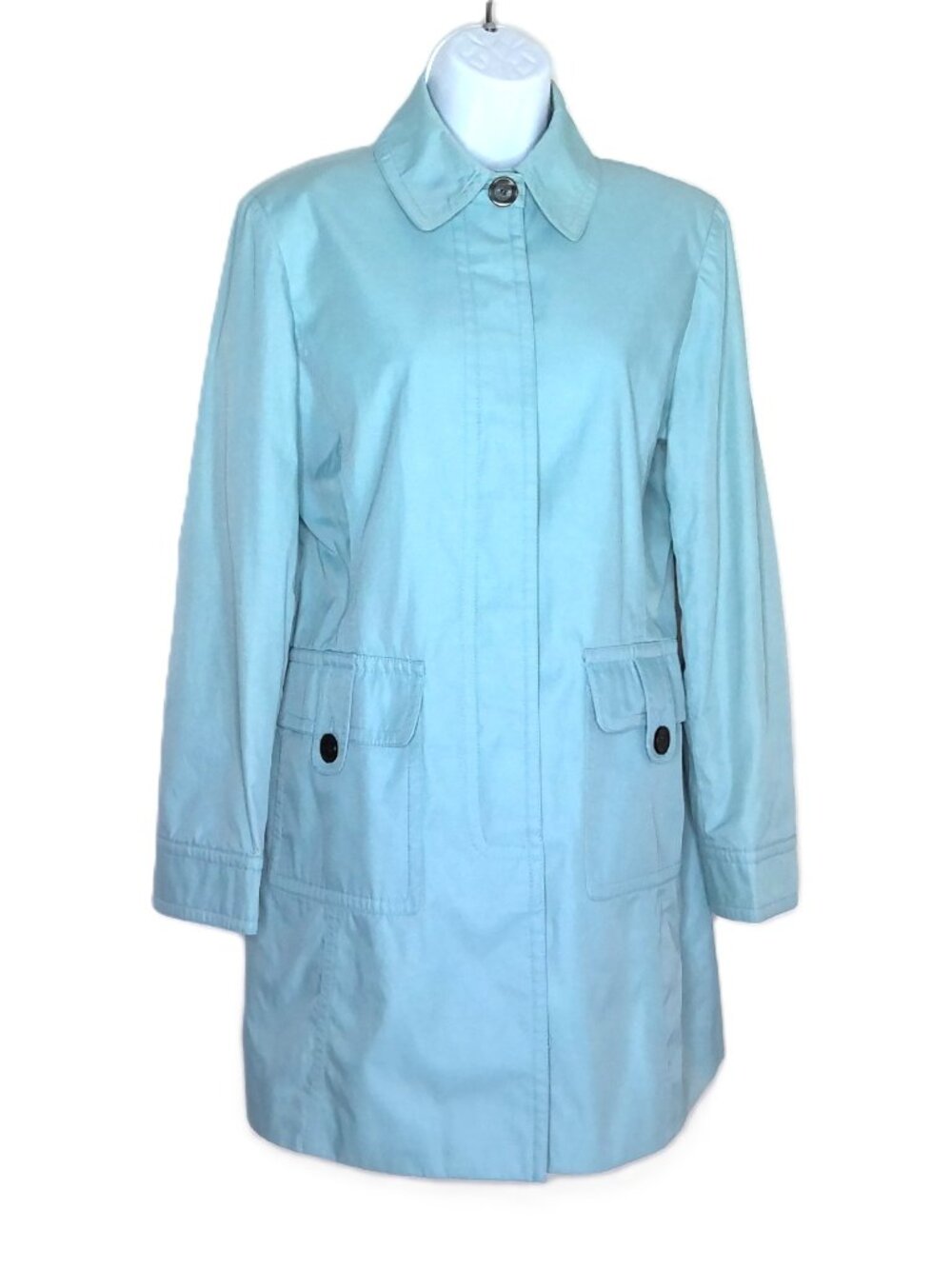 Talbots Petites Short Trenchcoat Light Baby Blue Smooth Satin Lined Overcoat 6P
